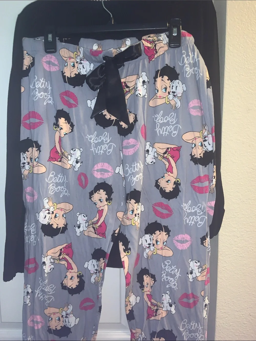 Betty Boop Black Top with Gray Printed Pajama Pants — Pink Accent Kisses